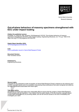 Out-Of-Plane Behaviour of Masonry Specimens Strengthened with ECC Under Impact Loading