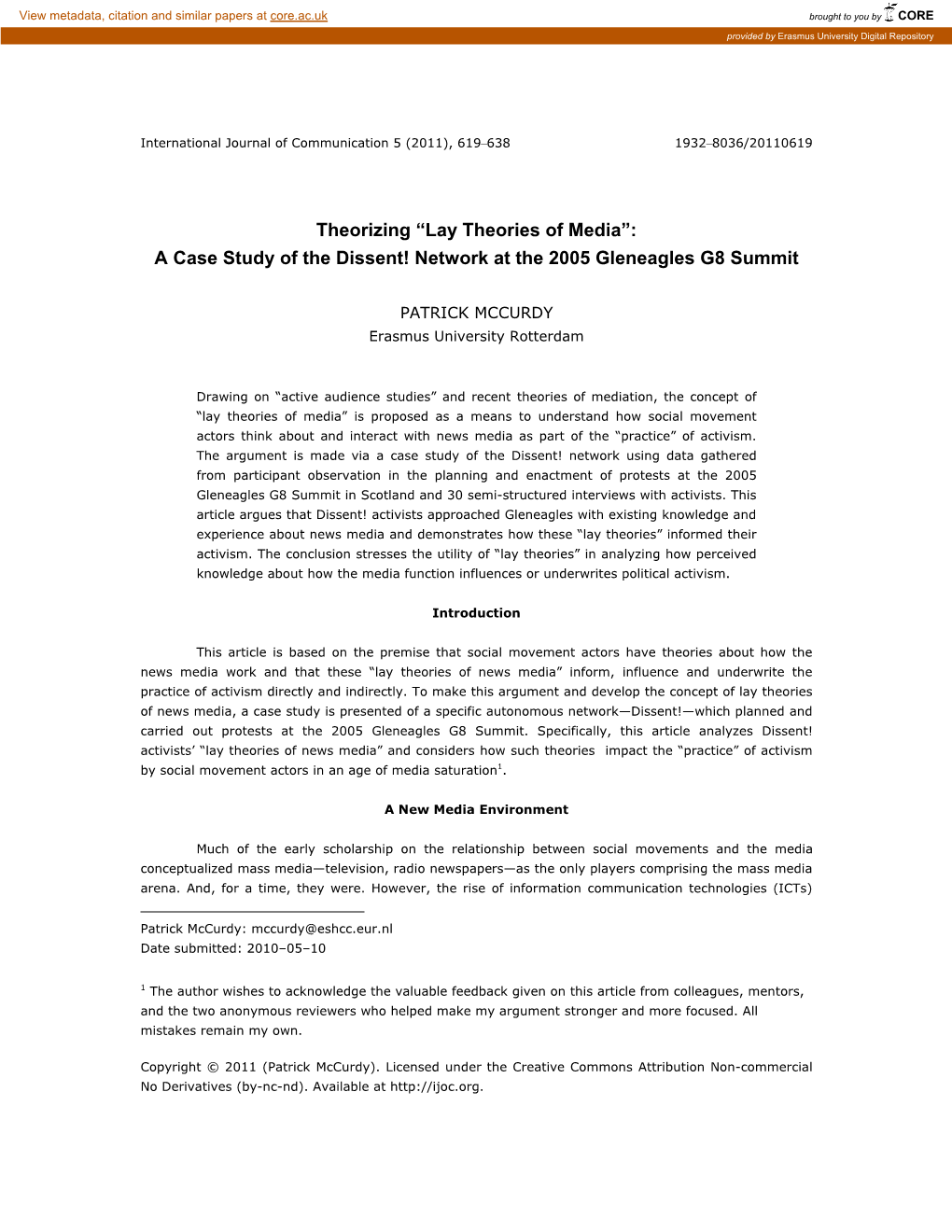 Theorizing “Lay Theories of Media”: a Case Study of the Dissent! Network at the 2005 Gleneagles G8 Summit