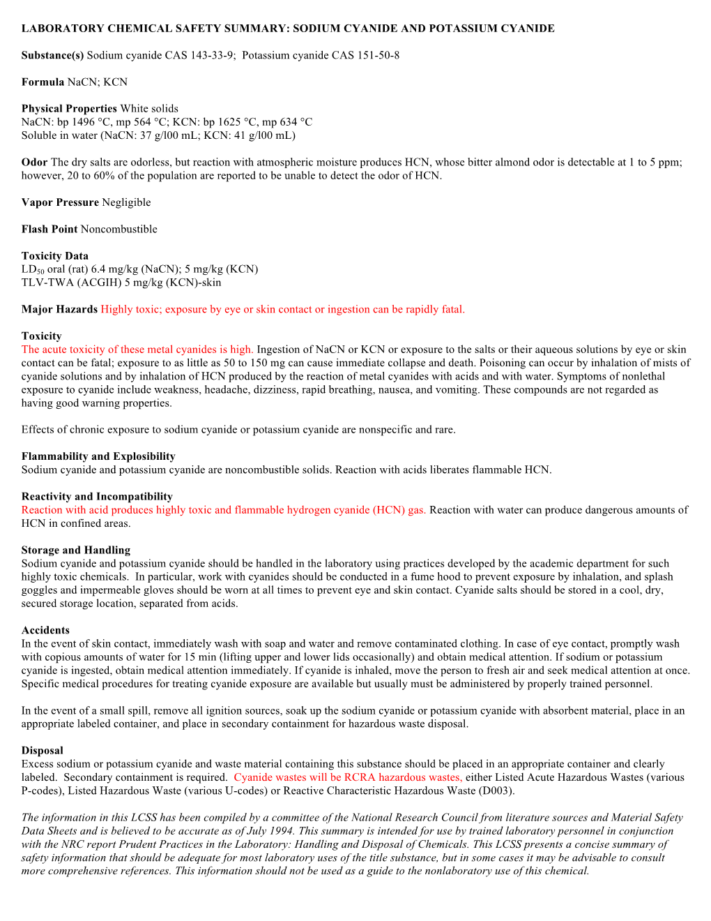 Sodium Cyanide and Potassium Cyanide