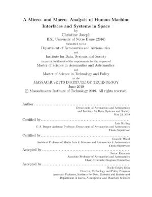 Analysis of Human-Machine Interfaces and Systems in Space Christine