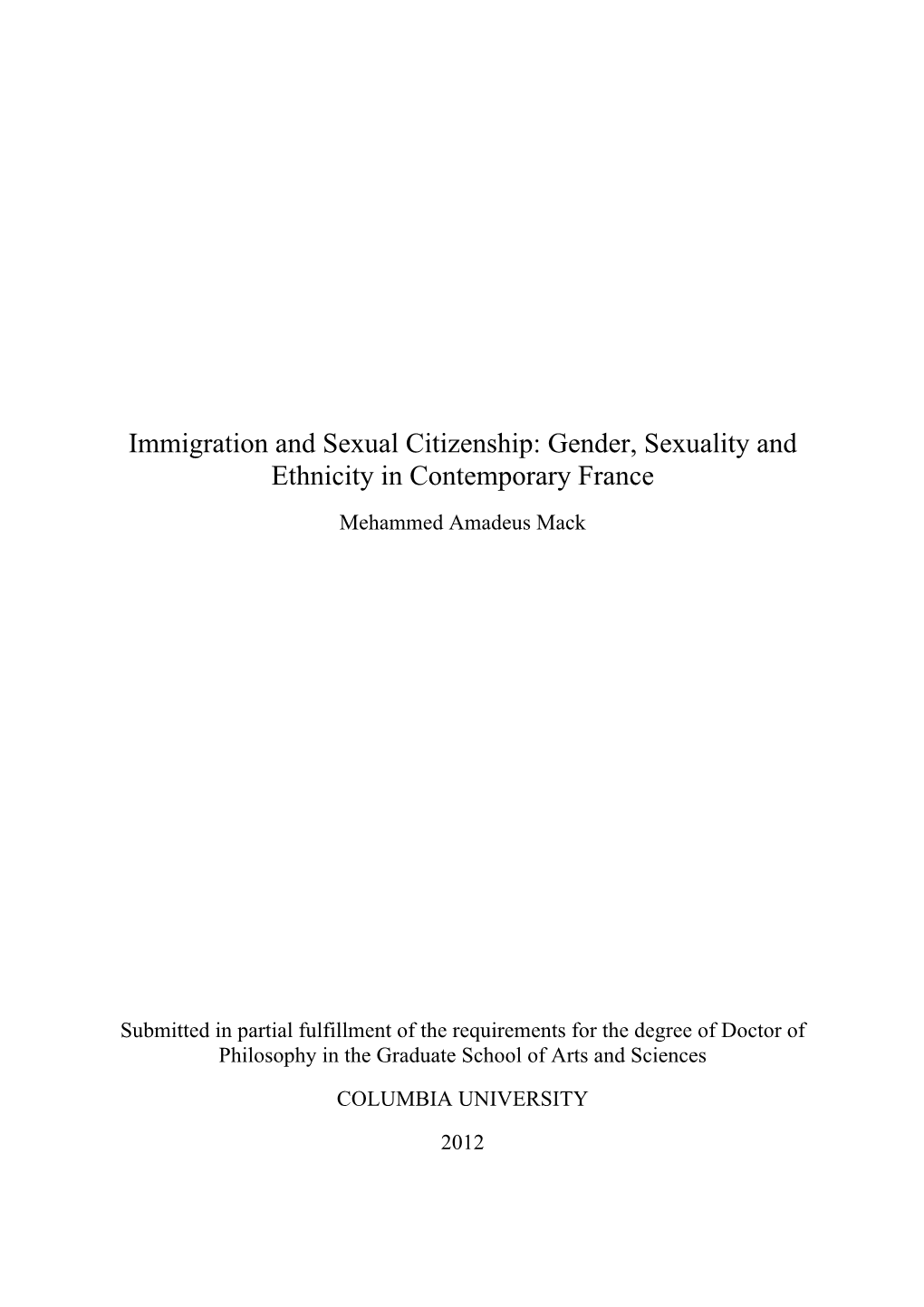 Gender, Sexuality and Ethnicity in Contemporary France