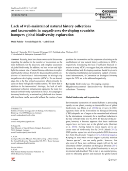 Lack of Well-Maintained Natural History Collections and Taxonomists in Megadiverse Developing Countries Hampers Global Biodiversity Exploration