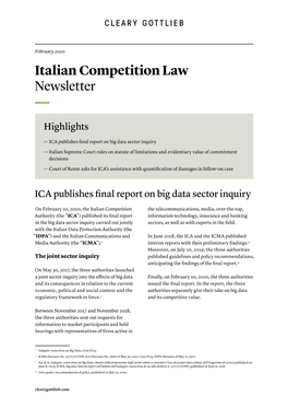 Italian Competition Law Newsletter — Highlights