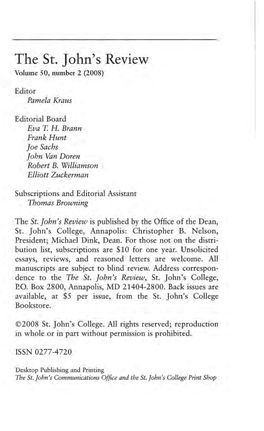 The St. John's Review Volume 50, Number 2 (2008)