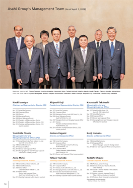 Asahi Group's Management Team (As of April 1, 2016)