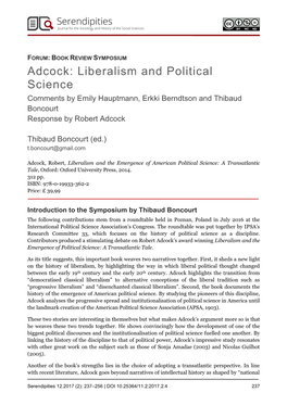 Adcock: Liberalism and Political Science Comments by Emily Hauptmann, Erkki Berndtson and Thibaud Boncourt Response by Robert Adcock