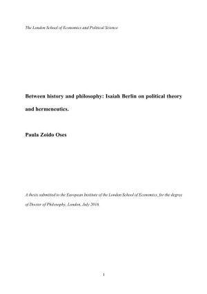 Isaiah Berlin on Political Theory and Hermeneutics. Paula Zoido Oses