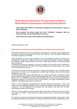 Ruote Borrani Showcases Two Previews in Padova: Aston Martin Continuation and Pirelli Stella Bianca