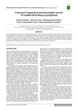 Chemical Composition and Insecticidal Activity of Volatile Oil of Khaya Grandifoliola