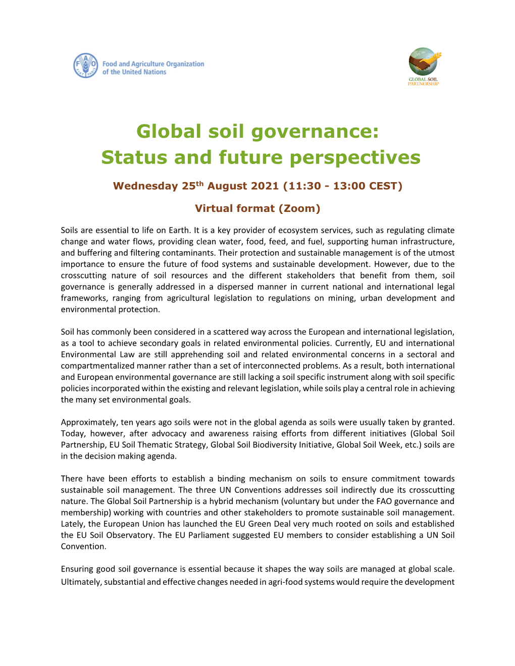 Global Soil Governance: Status and Future Perspectives