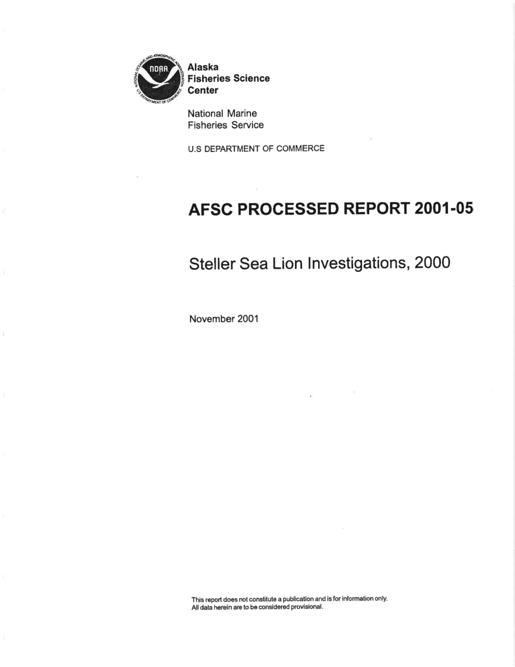 Steller Sea Lion Investigations, 2000