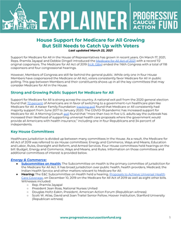 House Support for Medicare for All Growing but Still Needs to Catch up with Voters Last Updated March 22, 2021