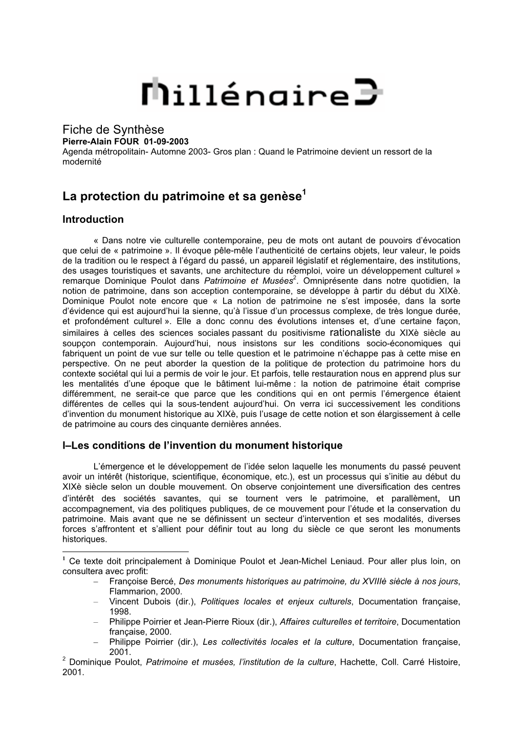 Fiche De Synthèse La Protection Du Patrimoine Et Sa Genèse1