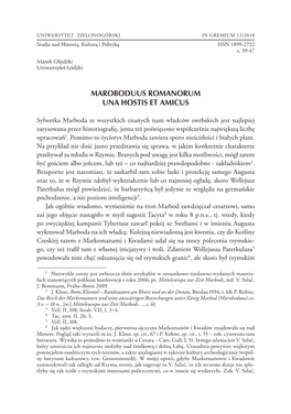 Maroboduus Romanorum Una Hostis Et Amicus