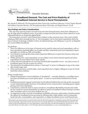 The Cost and Price Elasticity of Broadband Internet Service in Rural Pennsylvania By: Sascha D