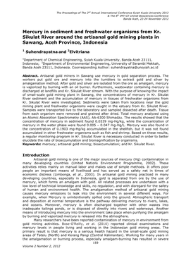 Mercury in Sediment and Freshwater Organisms from Kr. Sikulat River Around the Artisanal Gold Mining Plants in Sawang, Aceh Province, Indonesia