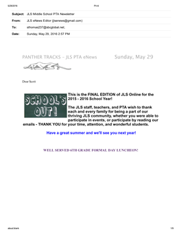 PANTHER TRACKS - JLS PTA Enews Sunday, May 29