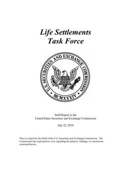 Life Settlements Task Force Staff Report