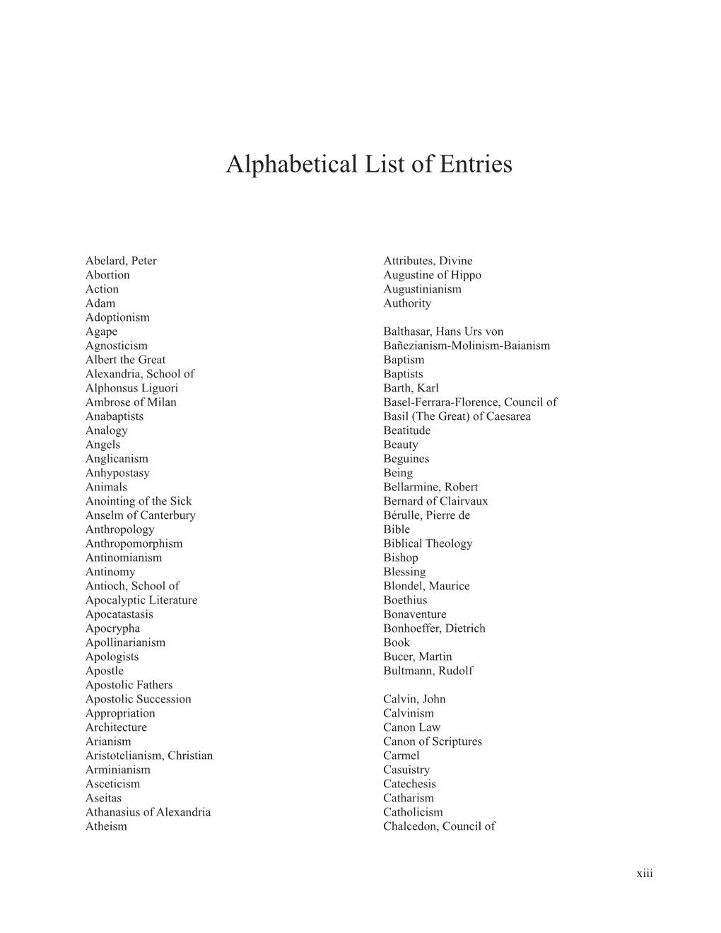 A-Z Entries List