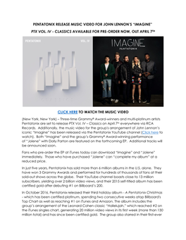 Pentatonix Release Music Video for John Lennon's “Imagine” Ptx Vol. Iv