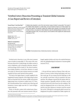 Vertebral Artery Dissection Presenting As Transient Global Amnesia: a Case Report and Review of Literature