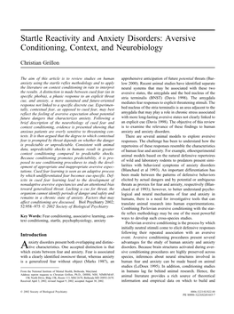 Startle Reactivity and Anxiety Disorders: Aversive Conditioning, Context, and Neurobiology
