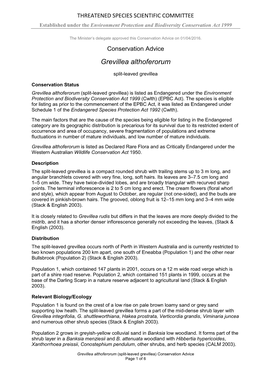 Conservation Advice Grevillea Althoferorum Split-Leaved Grevillea