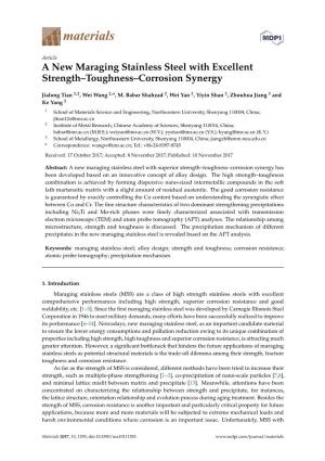 A New Maraging Stainless Steel with Excellent Strength–Toughness–Corrosion Synergy