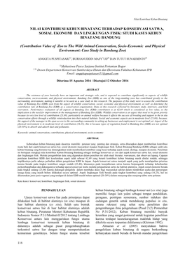 Nilai Kontribusi Kebun Binatang Terhadap Konservasi Satwa, Sosial Ekonomi Dan Lingkungan Fisik: Studi Kasus Kebun Binatang Bandung