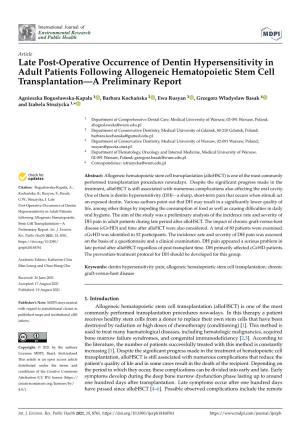 Late Post-Operative Occurrence of Dentin Hypersensitivity in Adult Patients Following Allogeneic Hematopoietic Stem Cell Transplantation—A Preliminary Report
