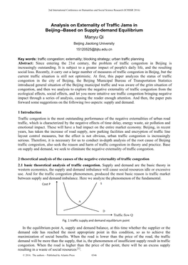 Analysis on Externality of Traffic Jams in Beijing--Based on Supply-Demand Equilibrium Manyu Qi Beijing Jiaotong University 15120525@Bjtu.Edu.Cn