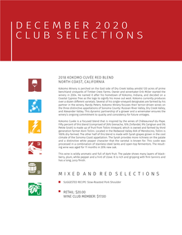 December 2020 Club Selections