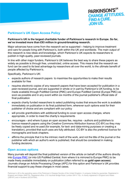Parkinson's UK Open Access Policy