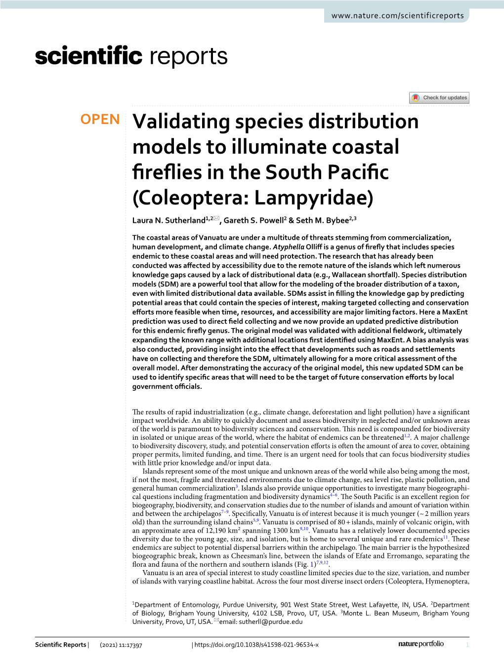 Validating Species Distribution Models to Illuminate Coastal Fireflies in The