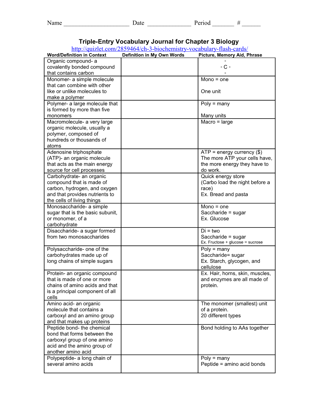Triple-Entry Vocabulary Journal Template