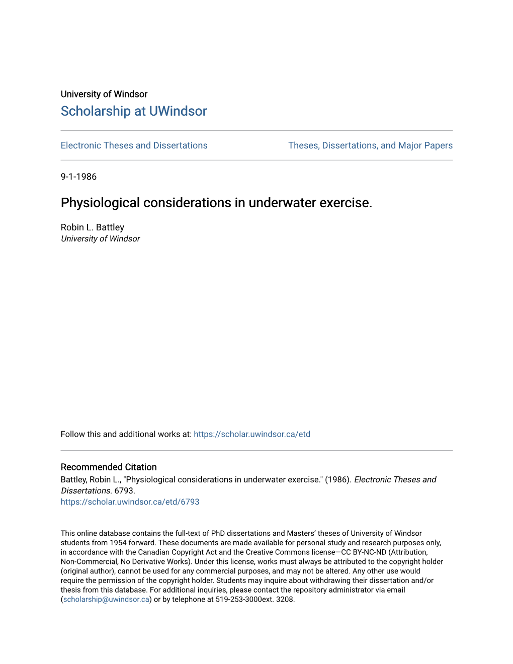 Physiological Considerations in Underwater Exercise