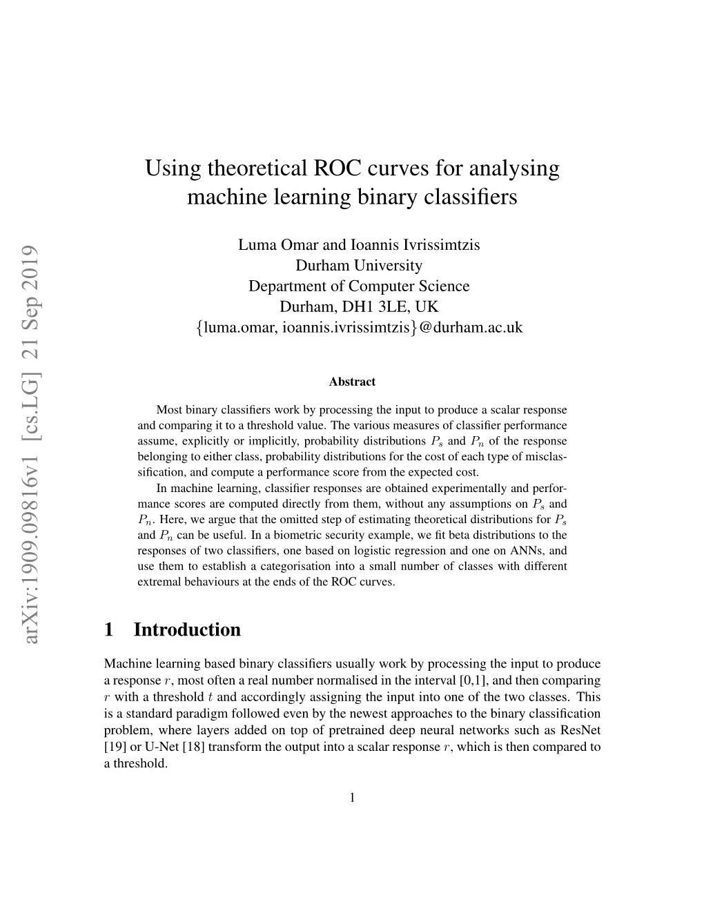 Using Theoretical ROC Curves for Analysing Machine Learning Binary Classiﬁers