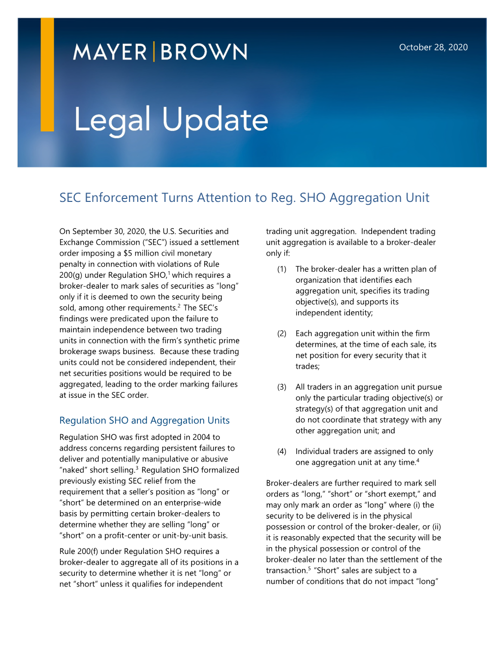 SEC Enforcement Turns Attention to Reg. SHO Aggregation Unit