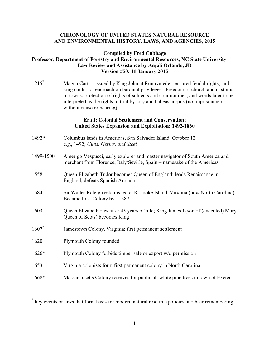 1 Chronology of United States Natural Resource