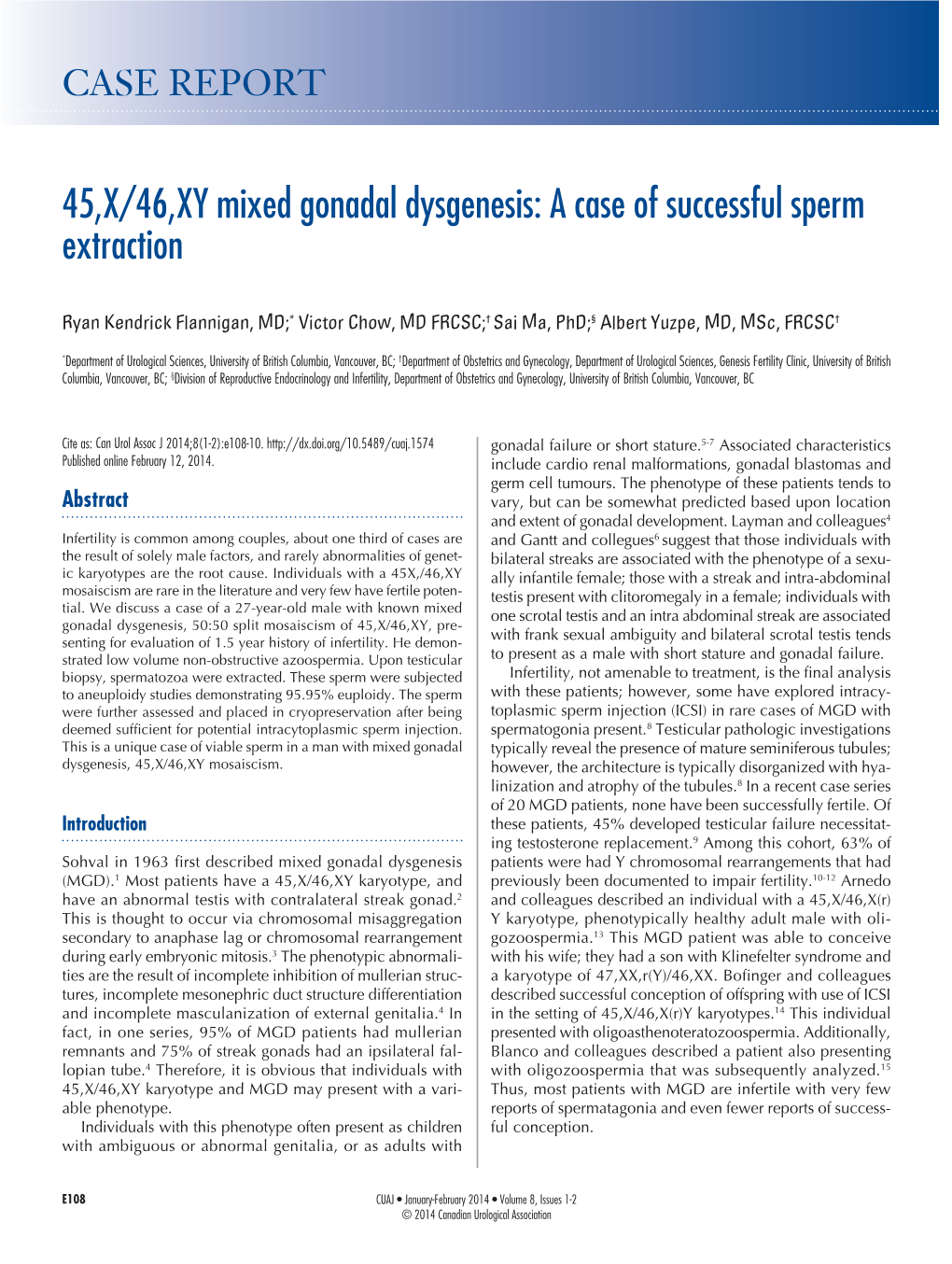 45,X/46,XY Mixed Gonadal Dysgenesis: a Case of Successful Sperm Extraction