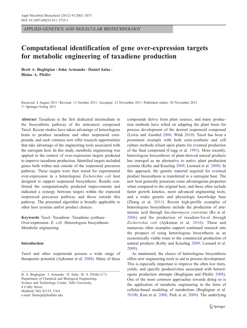Computational Identification of Gene Over-Expression Targets for Metabolic Engineering of Taxadiene Production