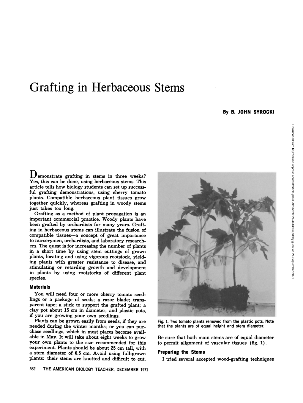 Grafting in Herbaceous Stems