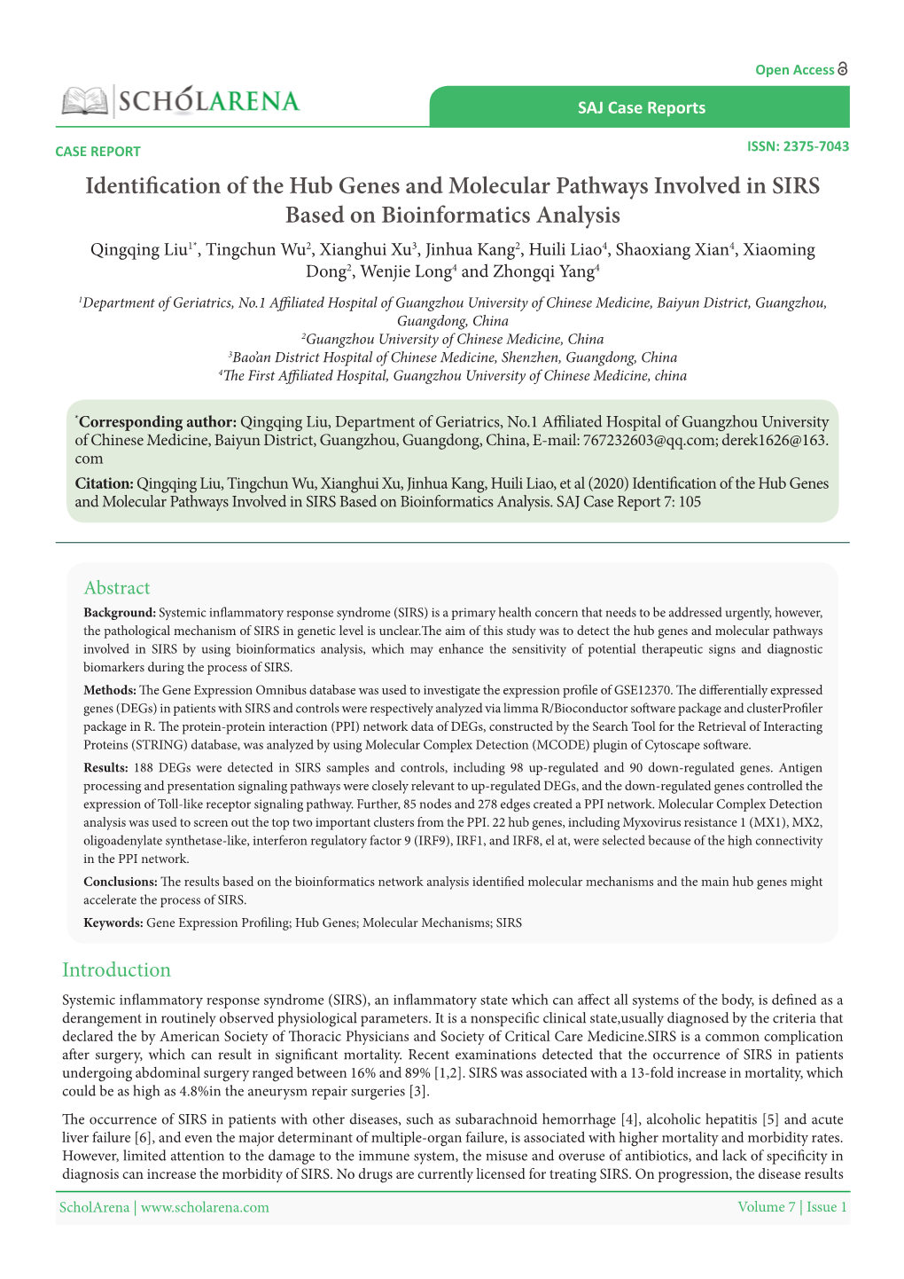 Identification of the Hub Genes and Molecular Pathways Involved in SIRS Based on Bioinformatics Analysis