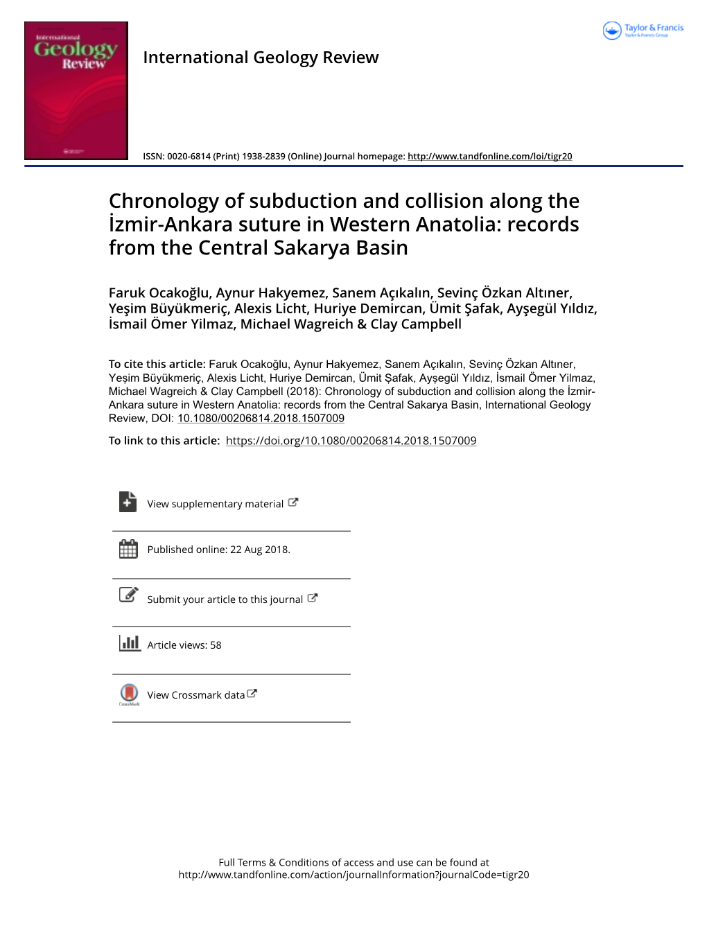 Chronology of Subduction and Collision Along the İzmir-Ankara Suture in Western Anatolia: Records from the Central Sakarya Basin