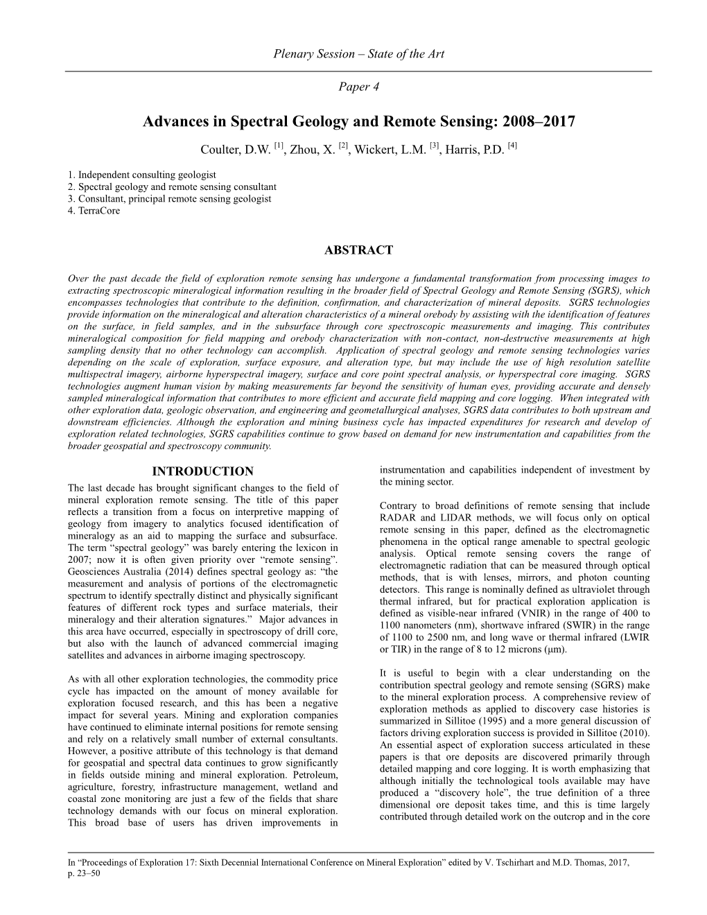 Advances in Spectral Geology and Remote Sensing: 2008–2017