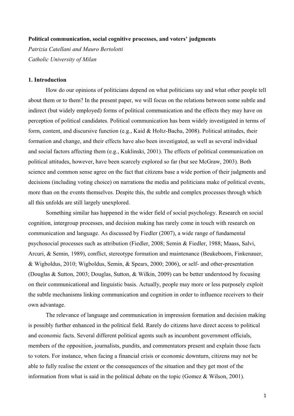 Political Communication, Social Cognitive Processes, and Voters Judgments