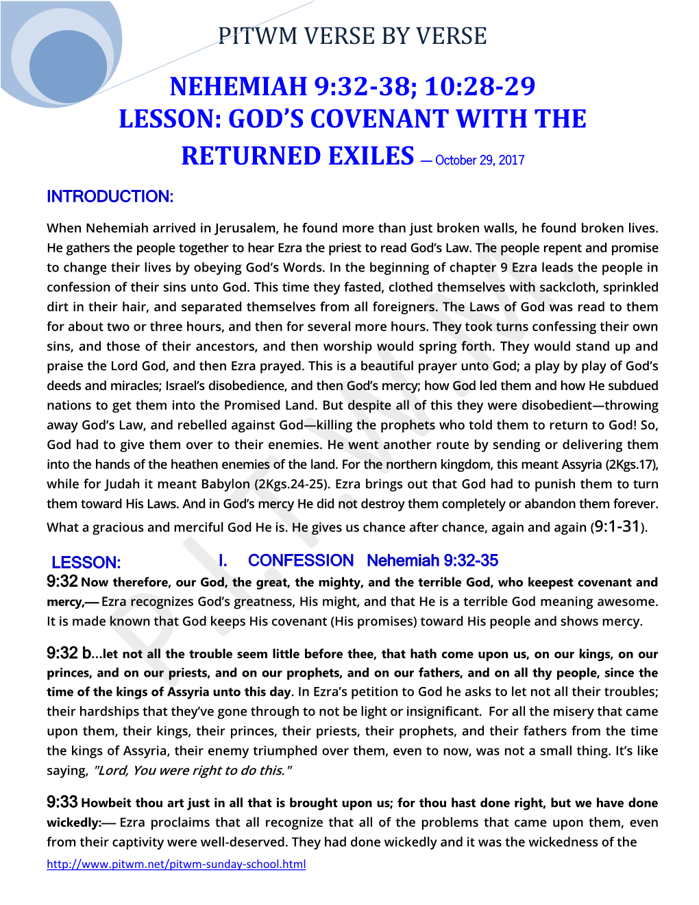 Nehemiah 9:32-38; 10:28-29 Lesson: God's Covenant With