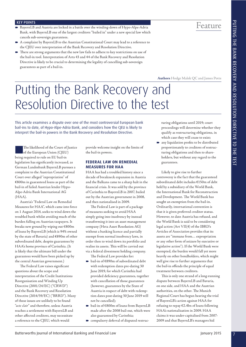 Putting the Bank Recovery and Resolution Directive to the Test