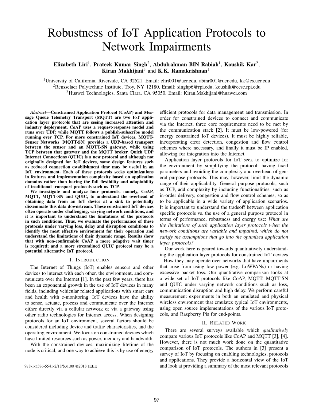 Robustness of Iot Application Protocols to Network Impairments