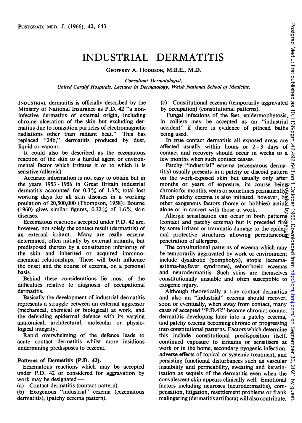 Industrial Dermatitis Geoffrey A